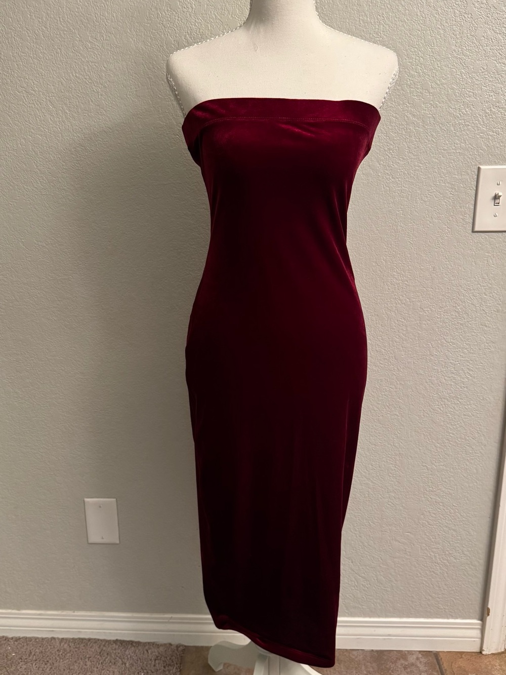 DNA Couture Burgundy Velvet Strapless Midi Dress Size Large